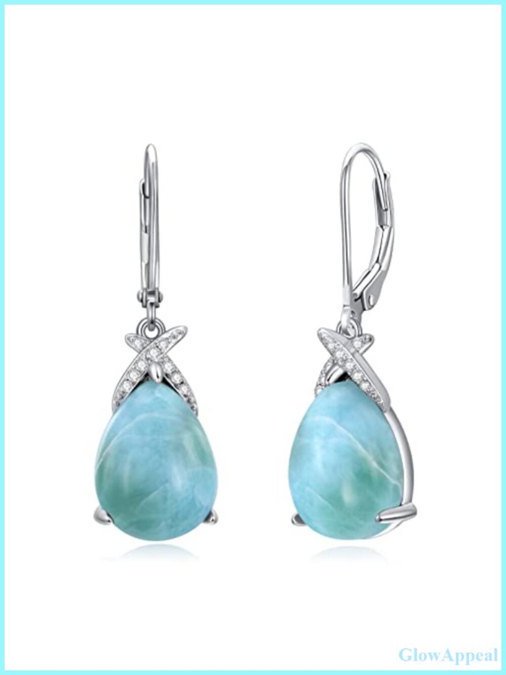 Natural Larimar Dangle Earrings 18k White Gold Plated Sterling Silver Drop